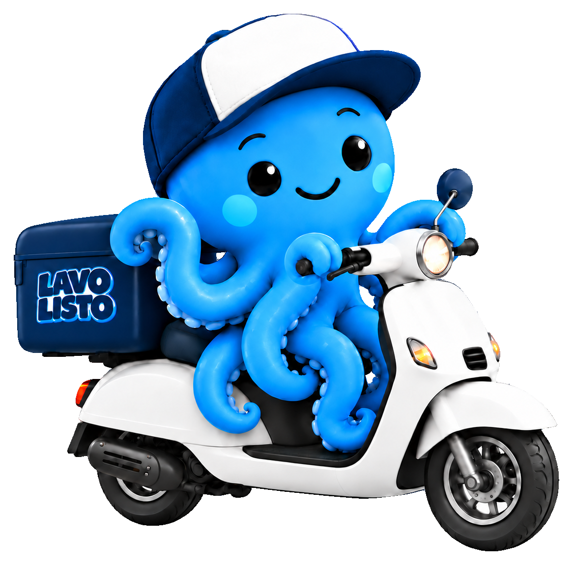 Mascota de Lavo Listo haciendo una entrega